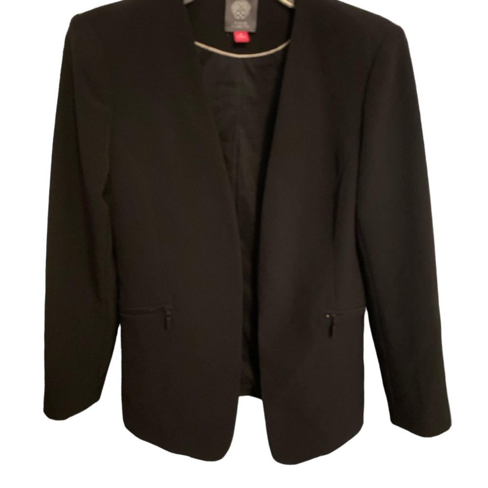 NWOT! VINCE CAMUTO Black Zip Pocket Flat Open Front Collar-less Blazer 0